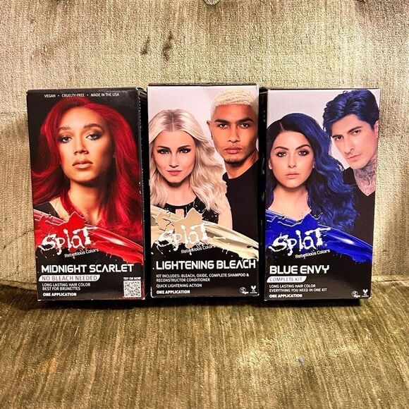 Splat Other - 3 Pack Splat Hair Dye Midnight Scarlet Lightning Bleach Blue Envy RED WHITE BLUE
